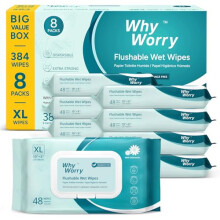 WhyWorry Flushable Wipes for Adults Extra Large 20x25 cm Flushable Toilet Wipes with Chamomile Vitamin E Moist Toilet Tissue 100 PlantBased Septic
