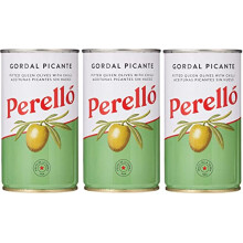 Perelló Gordal Picante Pitted Olives 350g 150g Drained Pack of 3 Spanish Green Olives Spicy Gordal Olives Perello Olives Tinned Olives Pitted