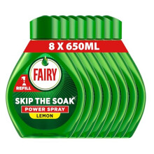 Fairy Skip the Soak Dish Power Spray Refills Lemon 8x650ml Degreaser Spray for Dishes Kitchen Surfaces