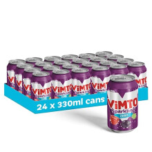 Vimto Original Real Fruit Blackcurrant Grape Raspberry No Added Sugar Fizzy Fruity Soft Drink Multipack Cans 24 X 330ml