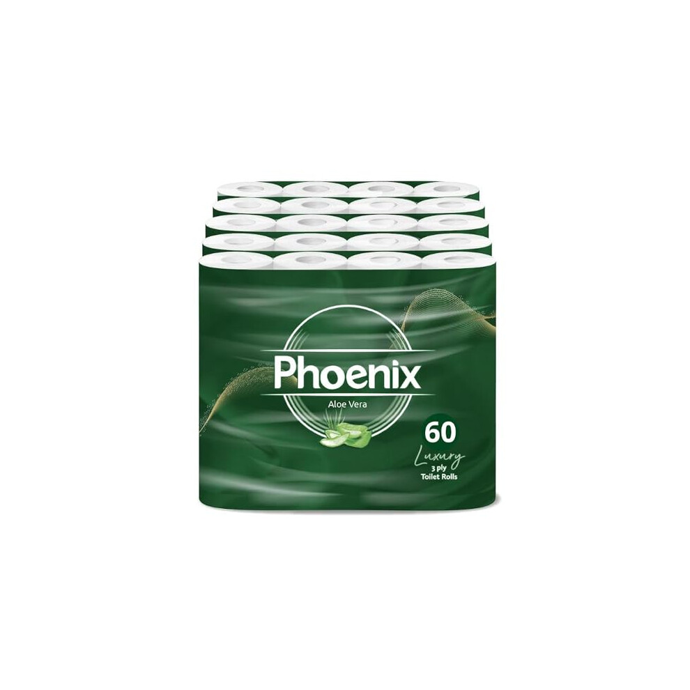 Phoenix Toilet Rolls – 60 Pack 3 Ply Aloe Vera Scented Toilet Paper Bulk Buy Soft Quilted Sustainably Sourced Eco Friendly Luxury Bathroom Tissue