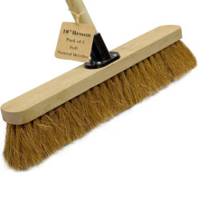 EDS 18” Soft Broom Indoor Outdoor Sweeping Brush with Wooden Handle Natural Coco Bristles for Floor Room Kitchen Warehouse Lightweight Durable Flo