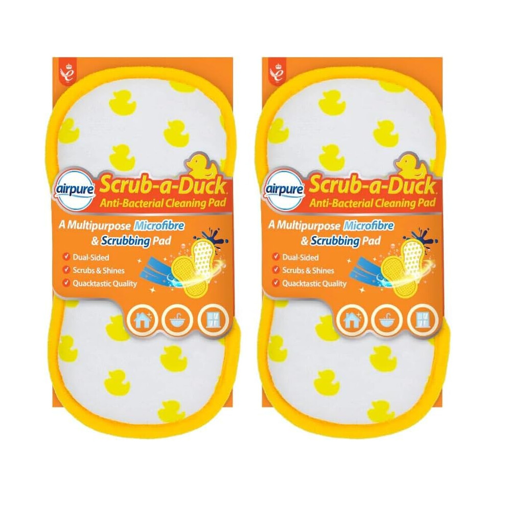 Airpure Scrub-A-Duck Anti-Bacterial Cleaning Pad | Multipurpose Microfibre & Scrubbing Pad Sponge | Dual Sided For Home, Kitchen, Bathroom | Reusable