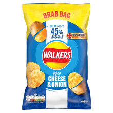 Walkers Less Salt Mild Cheese Onion 45G Blue