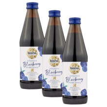 Biona Organic Blueberry Juice 330ml 100 Pressed Pure Juice from Organic Farms Not from Concentrate No Preservatives or Additives Suitable for Ve