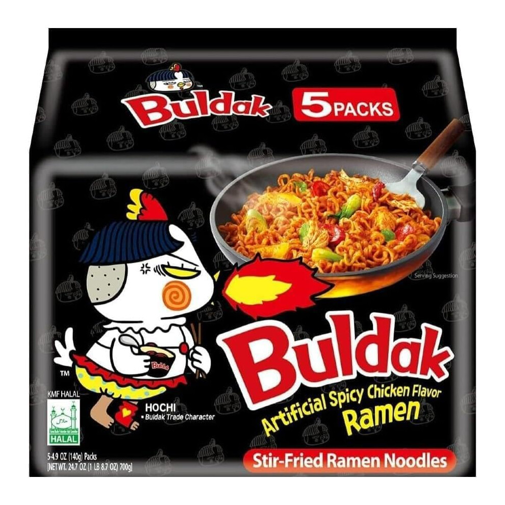 Bulldak Hot Chicken Ramen 140g Pack of 5 Spicy Korean Noodles for Heat Lovers Extreme Spiciness Quick Easy Meal Authentic Korean Flavour