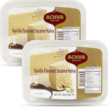 Achva Halva Vanilla Authentic and Delicious Halvah Halwa Natural Source of Protein Vegan Kosher Healthy Snacks Halvas 2Pack 450g per Tub