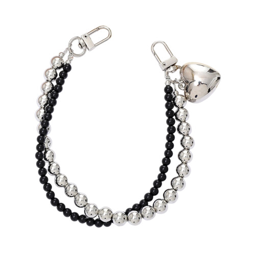 Pearls Purse Extender Chain Bag Charm Chain-silver black beads