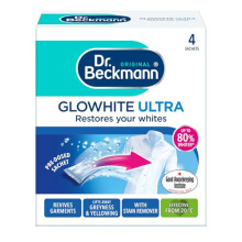 Dr Beckmann Glowhite Ultra Fabric Whitener 4 x 40g Sachets Whitening Powder for Whites Brightens Dull Grey Laundry Works with Detergent Machine