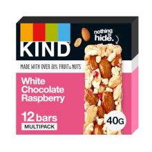 KIND Bars White Chocolate Raspberry Healthy Snack Gluten Free Snack Bars No Artificial Colours Flavours or Preservatives Multipack 12 x 40g
