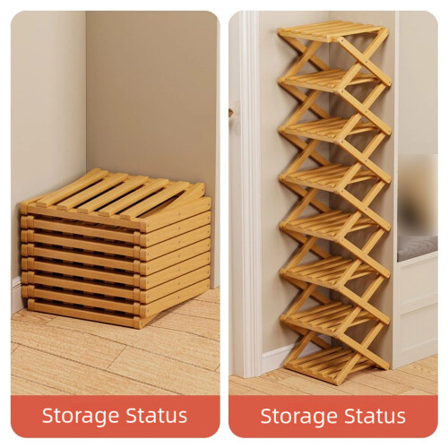 Bamboo Entryway Shoe Shelf Foldable Design No Assembly-3 Y 1