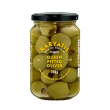 Karyatis Spanish Green Queen Olives in Brine Glass Jar 350 g