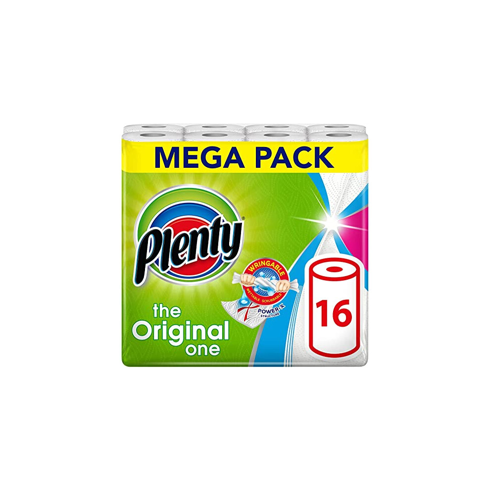 Plenty Kitchen Towel 16 Rolls 1600 Sheets Of Kitchen Roll 2Ply Tissue White