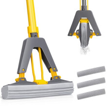 MASTERTOP Easy Floor Cleaner with SelfSqueeze Wringing HandsFree Extended HighlyAbsorbent PVA Sponge Mop for Laminate Tile Hardwood Floor Send 3pcs