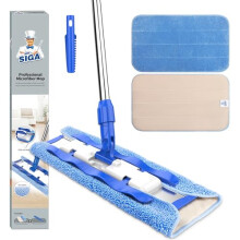MRSIGA Professional Microfibre floor Mop for Hardwood Laminate Tile Floor Cleaning Stainless Steel Telescopic Handle 3 Reusable Microfibre Cloths a