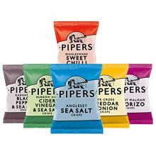 Pipers Crisps Mixed Variety Snack Box 24 x 40g Pack – Salted Salt Vinegar Cheese Onion Sweet Chilli Black Pepper Jalapeño