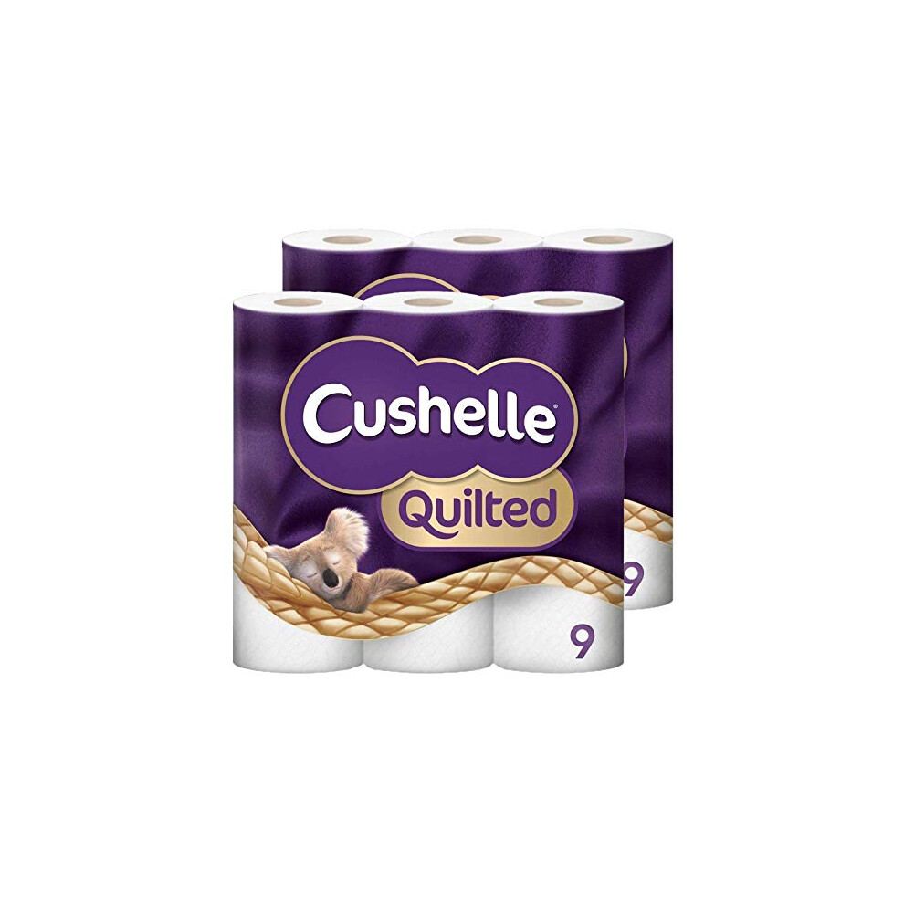 Cushelle Quilted 9 Roll Toilet Roll Tissue Paper 2 Packs 18 Rolls White