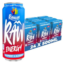 Rubicon RAW 24 Pack Raspberry Blueberry Energy Drink 20 Fruit Juice High caffeine with BVitamins Ginseng Guarana Reduce Tiredness Boost Energy 2