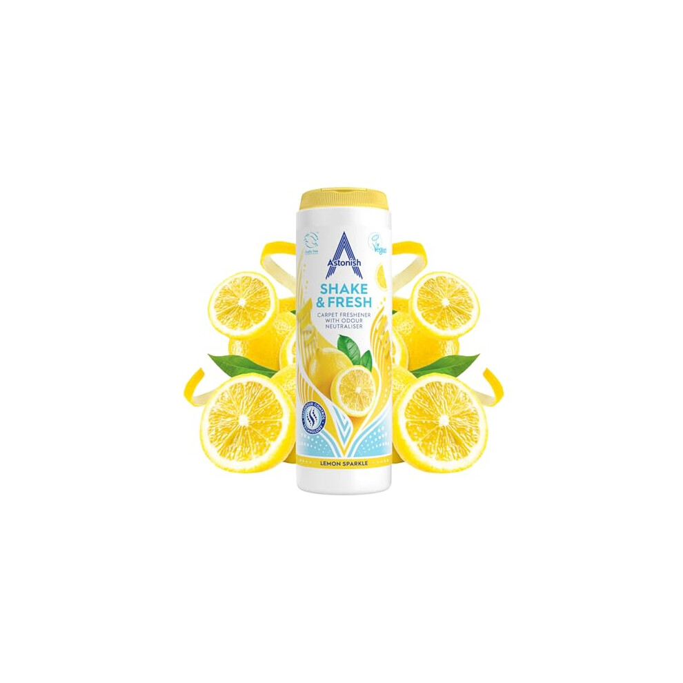Astonish Shake Fresh Carpet Freshener Eliminates Odours Lemon Sparkle 350G