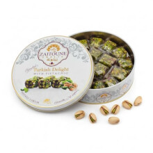 Zaitoune Pistachio Turkish Delight 250 g Coated in Pistachio Pomegranate Seeds Rose Petals Luxury Lokum Sweet Assortment in a Beautiful Gift Tin