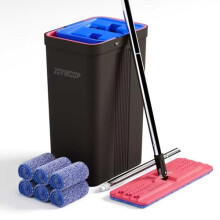 JOYMOOP Mop and Bucket with Wringer Set Hands Free Flat Floor Mop and Bucket with 6 Washable Microfiber Pads Wet and Dry Use Floor Cleaning System