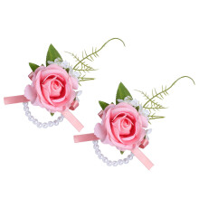 Bouquet de poignet de mariée de luxe, boutonnière assortie,-Rose