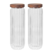 1100ml Glass Storage Container Wooden Lid Ribbed Finish Food Storage Tea Coffee
