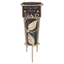 Dad Graveside Memorial Vase Gold Leaf Design Loving Memory Cemetery Plaque