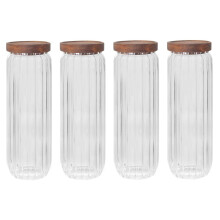 1100ml Glass Storage Container Wooden Lid Ribbed Finish Food Storage Tea Coffee