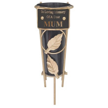 Mum Graveside Memorial Vase Gold Leaf Design Loving Memory Cemetery Plaque