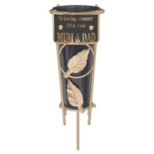 Mum & Dad Graveside Memorial Vase Gold Leaf Design Loving Memory Cemetery Plaque
