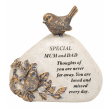 Memorial Mum and Dad Bird Stone Plaque 18x16cm Graveside Ornament