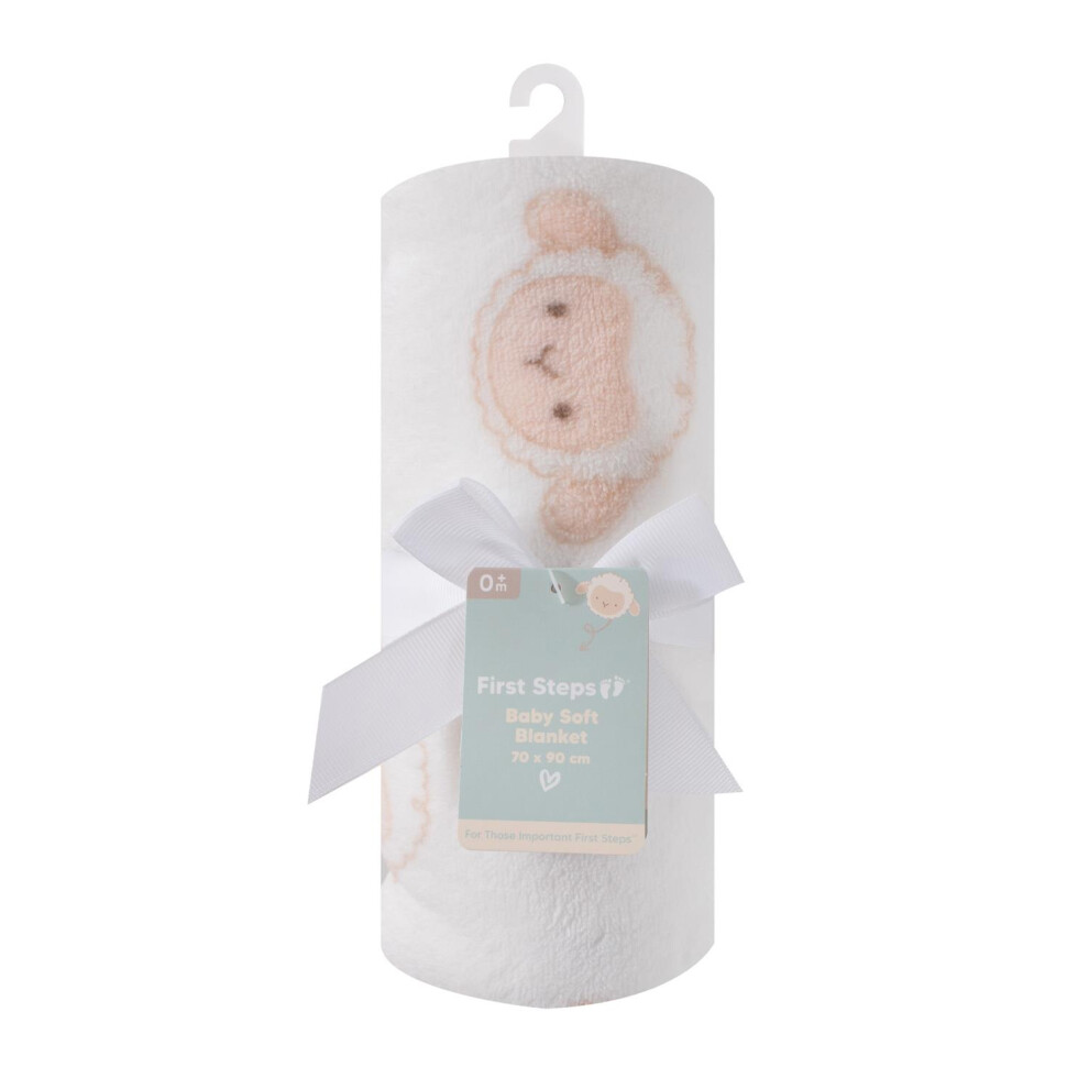 Soft Baby Blanket Lamb Design Super Soft Plush Newborn 70 X 90Cm Polyester White Yöl