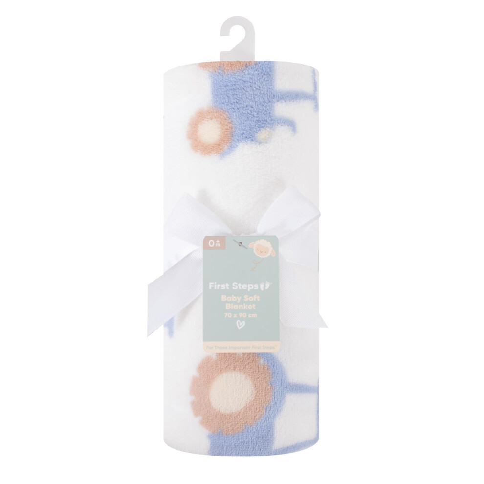 Soft Baby Blanket Tractor Super Soft Plush Newborn 70 X 90Cm Polyester White Yöl