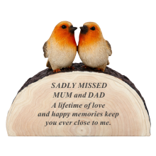 Mum Dad Robin Memorial Ornament Log Plaque 14x17x6cm Graveside Gift