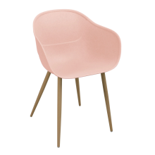 Pink Plastic Shell Dining Chair with Arms Wooden Effect Legs 80cm Tall