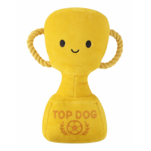 23cm Squeaky Plush Trophy Dog Toy Crinkle Rope Handle Football Pet Toy