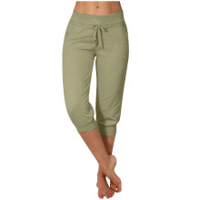 Women's Cropped Sweatpants Lightweight Casual-Light Green XXXL