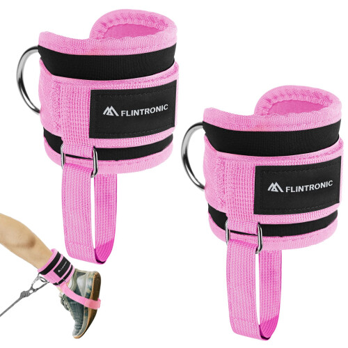 flintronic 2PCS Ankle Straps for Cable Machine Gym Cuffs with Double Stainl
