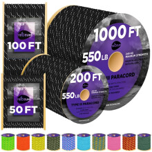 TECEUM Paracord Type III 550 Reflective Black – 200 ft – 4mm – Tactical Rop