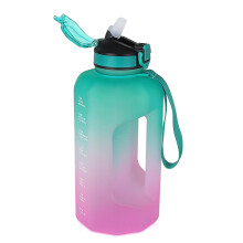 GLEKGLEK 2.2 Litre Water Bottle with Straw & Handle, BPA Free Motivational Jug with Time Markings, Leakproof Sport Bottles for Gym, Outdoor (Green Pi