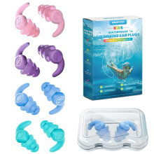 Kids Swimming Ear Plugs, 4 Pairs Waterproof Silicone Reusable Earplugs, Ear Protection for Showering Swimming Bathing Surfing for Children 4-12 Years