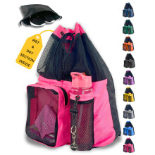JIMJOOS Drawstring Mesh Swimming Bag 25L Waterproof Swim Bag with WetDry C