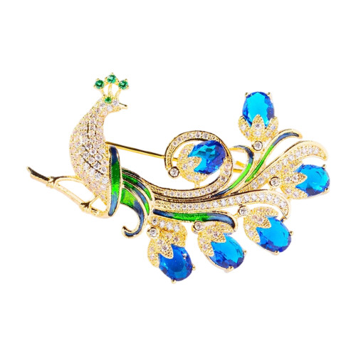 Exquisite Peacocks Brooch 5.6x4.1cm Size Splendid Design-Blue