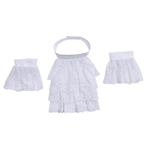 Stretchy Lace Wrist Cuffs Sleeves Removeable Collar for-White