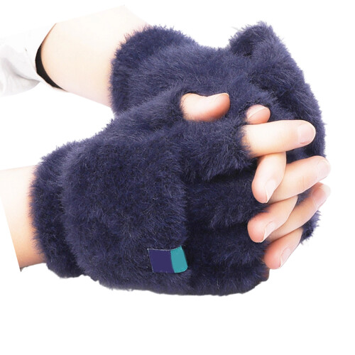Weiche Plüsch-Flip-Top-Cover-Handschuhe mit-Tiefes Blau