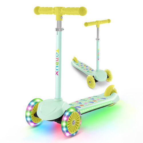 TONBUX 3 Wheel Tri Scooter Easy Folding System Height Adjustable Handlebars