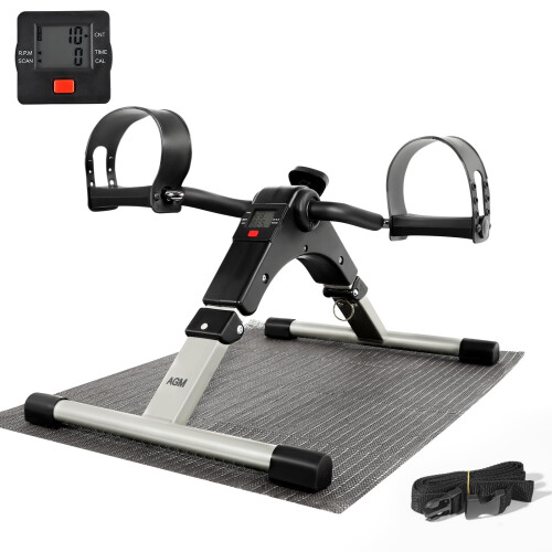 AGM Foldable Mini Pedal Exerciser Compact Arm Leg Exercise Bike with LCD Di