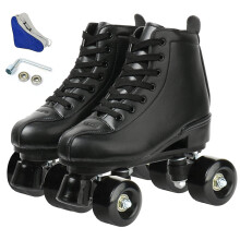 XUDREZ Roller Skates Double Row Skates Adjustable High-top Girls Boy RollerSkates Indoor Outdoor Adult Roller Derby Skates (Black black wheel,36=UK:4