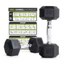 PhysKcal Hex Dumbbells Set 5kg Pair, Odourless Poly Rubber Encased Dumbbells 2.5KG 5KG 7.5KG 10KG 12.5KG 15KG 20KG Pair or Single Home Gym Weights Se